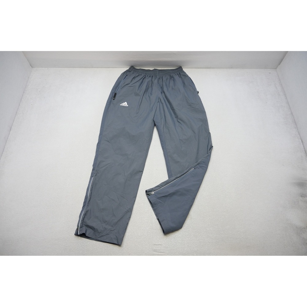 Adidas Track Pants Mens Large Gray Windbreaker Ankle Zip Reflective Athletic EUC